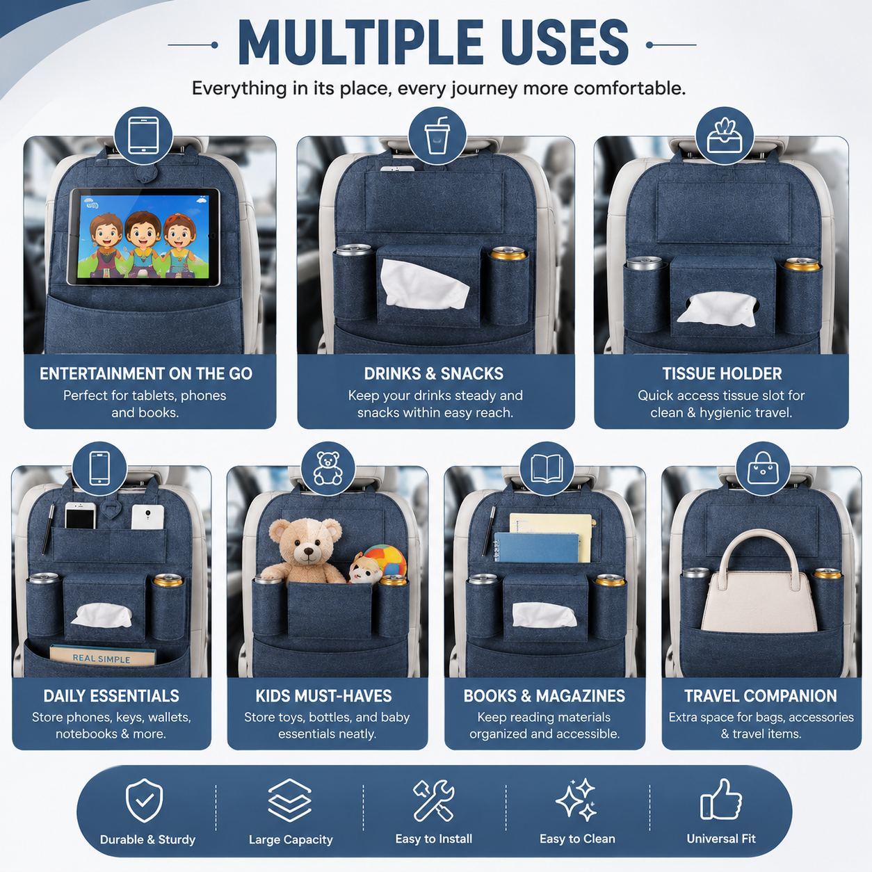 Car Back Seat Storage Organizer