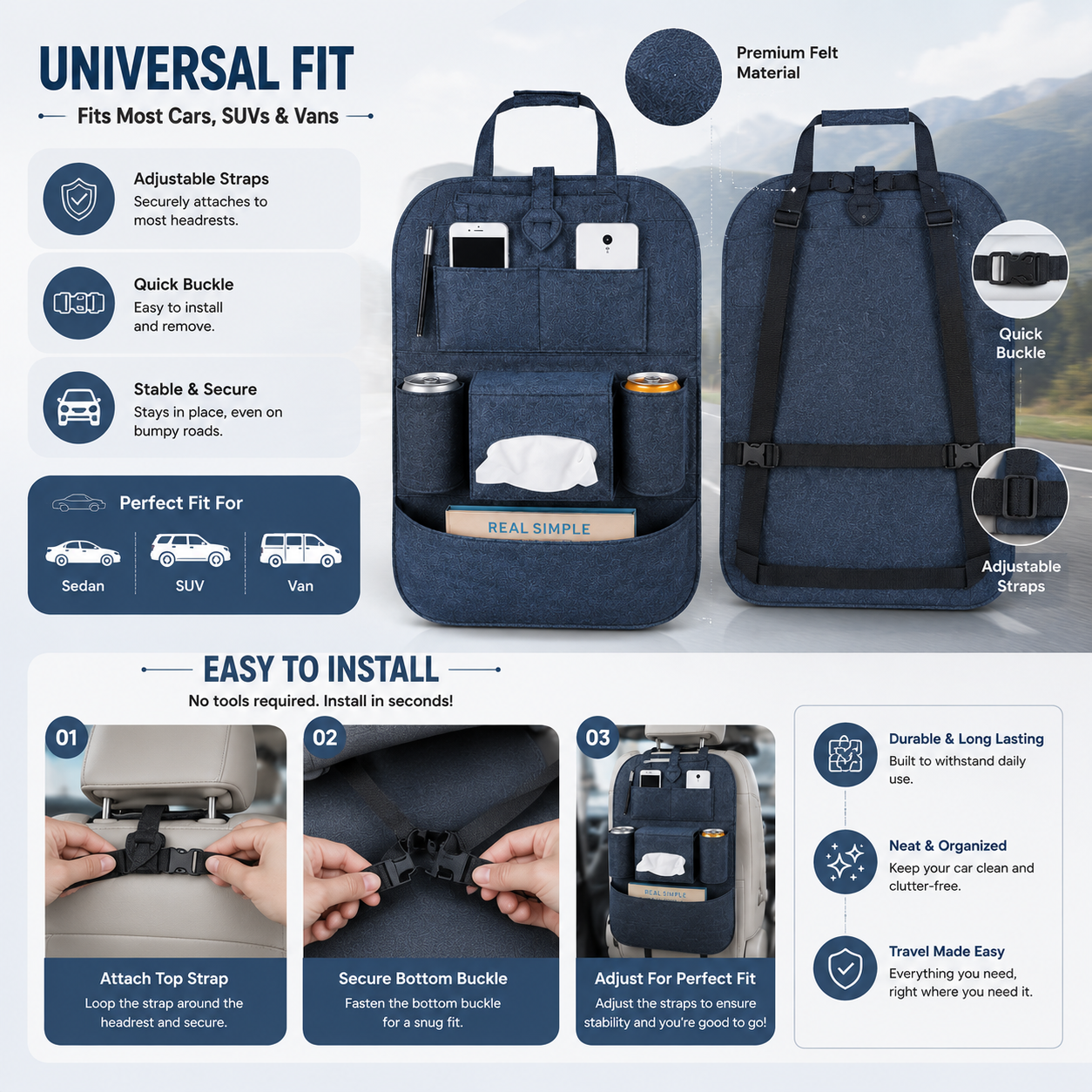 Car Back Seat Storage Organizer