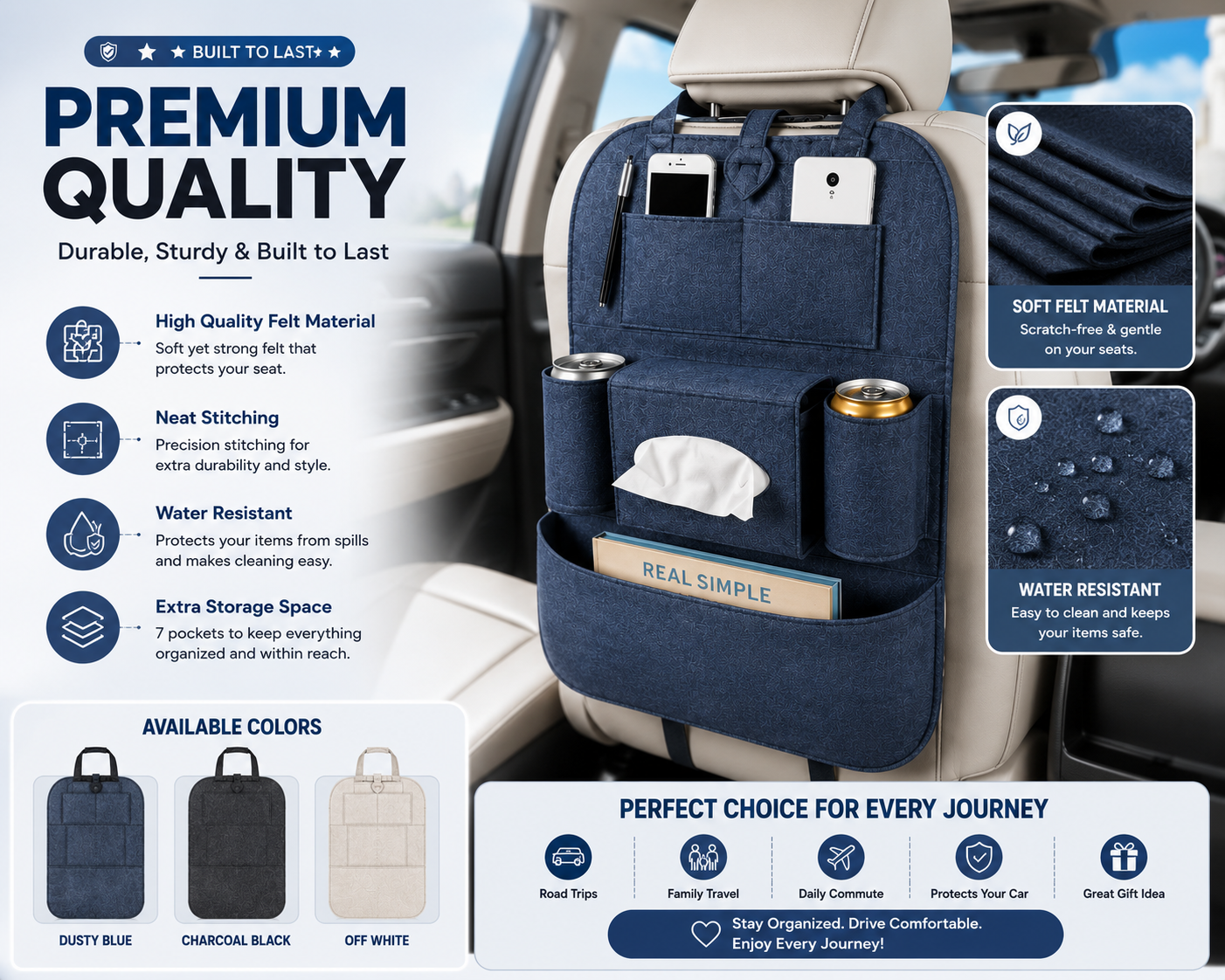 Car Back Seat Storage Organizer