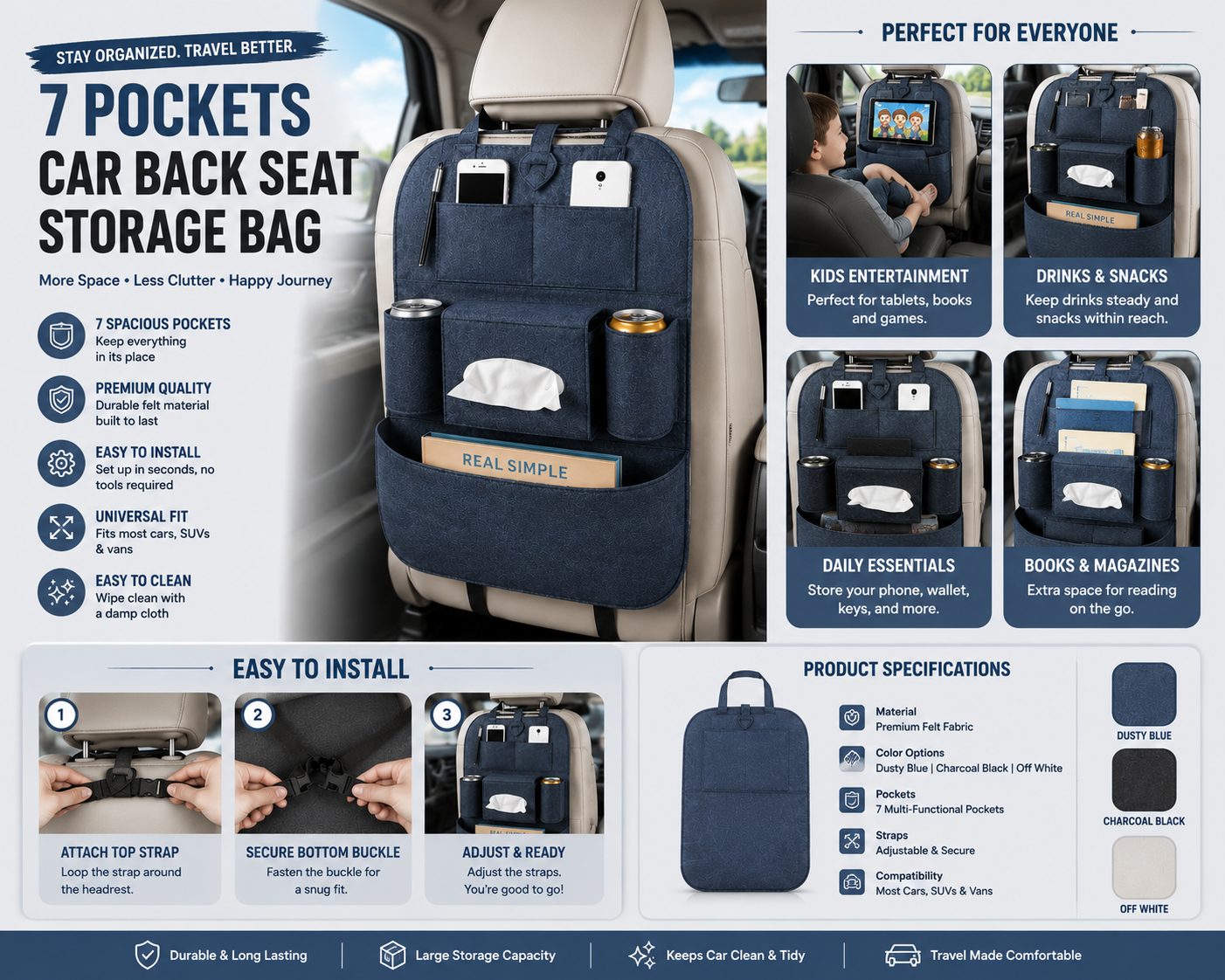 Car Back Seat Storage Organizer